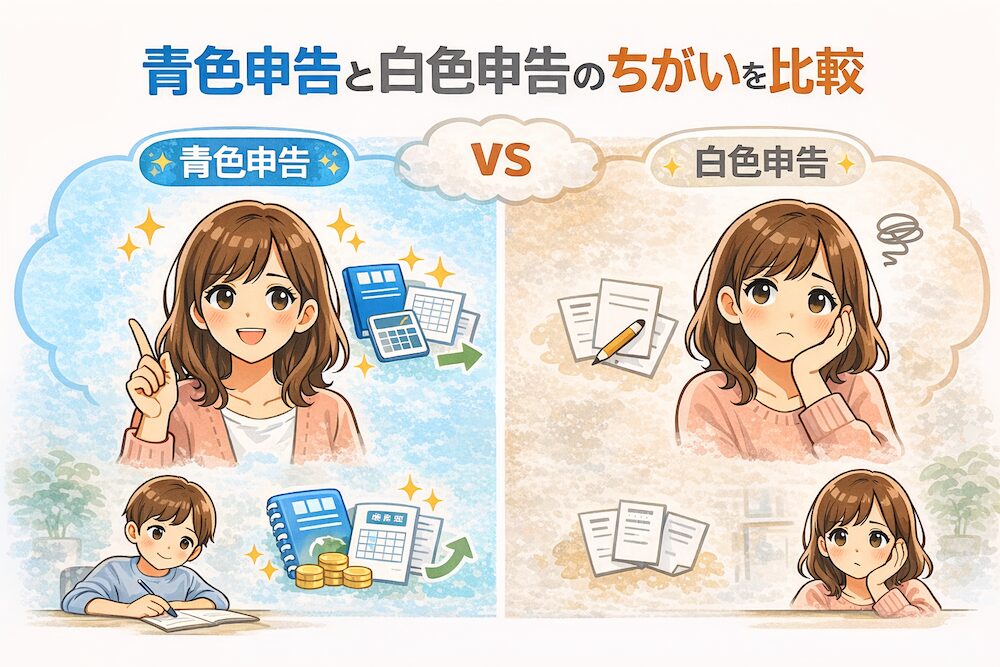 青色申告と白色申告の違いを比較するイメージ