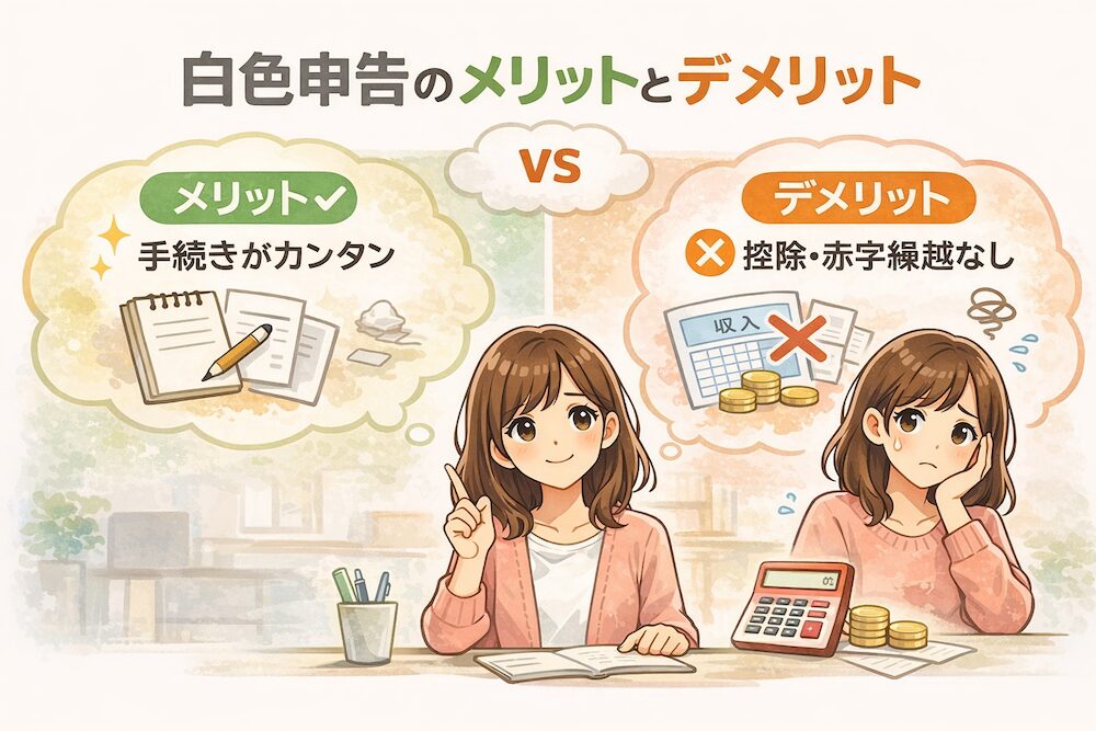 白色申告のメリットデメリットをイメージしたイラスト